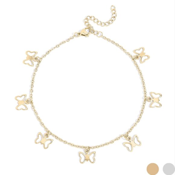 Jewelry - 18k Gold PVD Butterfly Anklet - Waterproof, Tarnish-free, Hypoallergenic Luxury